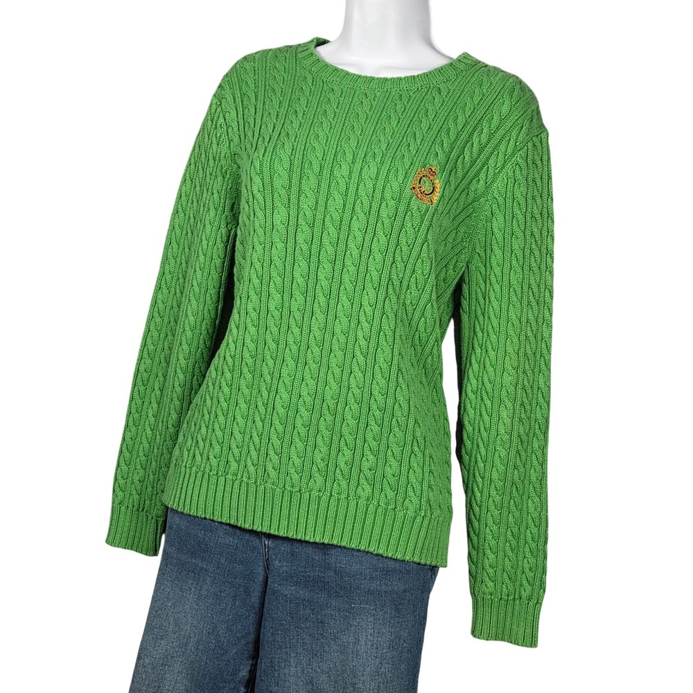 Lauren Ralph Lauren Vintage Cable Knit Sweater Women Small Crest Logo Green